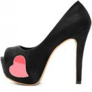 cute pink sweetheart with black leather fish toe high heel shoes