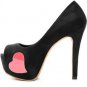 cute pink sweetheart with black leather fish toe high heel shoes