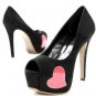 cute pink sweetheart with black leather fish toe high heel shoes