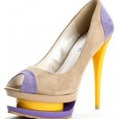latest high platform lovely yellow heel with light purple and grey high heel shoes