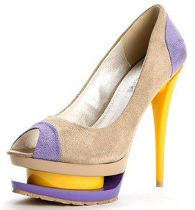 latest high platform lovely yellow heel with light purple and grey high heel shoes