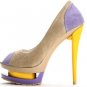 latest high platform lovely yellow heel with light purple and grey high heel shoes
