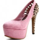 fashion leopard embellished cut-outs lovely pink high heel shoes