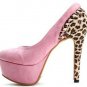 fashion leopard embellished cut-outs lovely pink high heel shoes