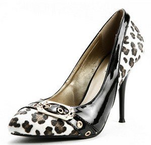 2012 latest designer leopard embellished black patent high heel shoes