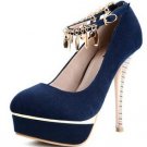 navy blue with golden metal chain high platform high heel shoes