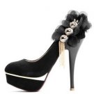 evening& party shoes/black patent leather &beautiful flower embellished high heel shoes