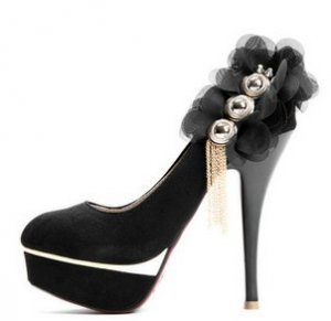 evening& party shoes/black patent leather &beautiful flower embellished high heel shoes