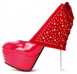 unique design red patent with shiny diamond heel-wrapping high heel shoes