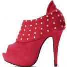 hot on sell red leather patent rivets high heel shoes