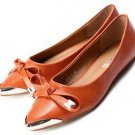 stunning orange patent leather with butterfly and metal toe flattie shoes
