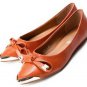 stunning orange patent leather with butterfly and metal toe flattie shoes
