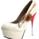 hot on sell white patent with beautiful fur and chain high heel shoes