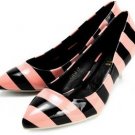 hot on sell pink with black stripped pointed toe high heel shoes