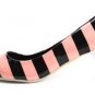 hot on sell pink with black stripped pointed toe high heel shoes