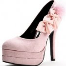 lovely pink patent further with beautiful flower high heel shoes