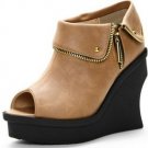 popular hot on sell brown patent zipper high special wedges