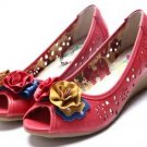 hot on sell beautiful country girl' flower with cut-outs red flattie shoes