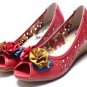 hot on sell beautiful country girl' flower with cut-outs red flattie shoes