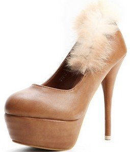 attactive further brown shoes/high platform fur high heel shoes