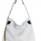 fair ladies' snow white patent metal chain handbag