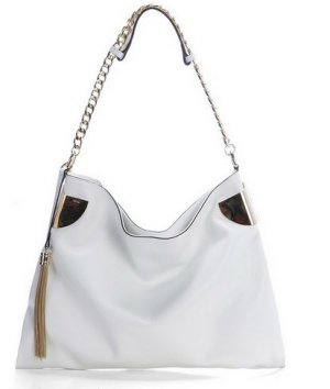 fair ladies' snow white patent metal chain handbag