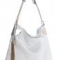 fair ladies' snow white patent metal chain handbag