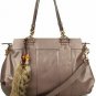 attractive brown patent leather with fox tail embellished handbag
