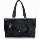 braid belt palpus embellished black patent leather handbag