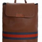 brown patent leather with dark blue and red interval handbag