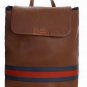 brown patent leather with dark blue and red interval handbag