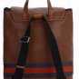 brown patent leather with dark blue and red interval handbag