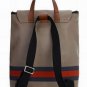 white patent leather dark with red stripped handbag
