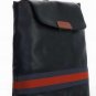knight black patent leather blue withred stripped canvas handbag