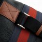 knight black patent leather blue withred stripped canvas handbag