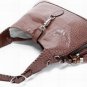 brown crocodile skin leather with palpus  embellished handbag