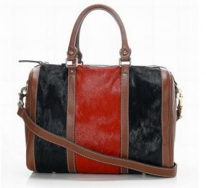 black with hot red montage career/casual handbag
