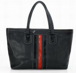 black patent leather with black bag and red stripped embellished handbag