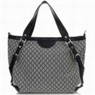 grey patent leather with monogram embellished handbag