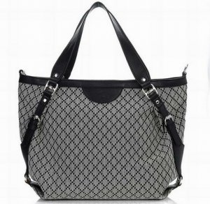 grey patent leather with monogram embellished handbag