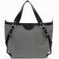 grey patent leather with monogram embellished handbag