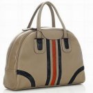 2012 hot on sell beige patent leather with red and black stripped handbag