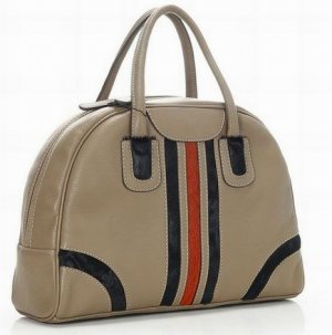 2012 hot on sell beige patent leather with red and black stripped handbag