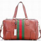 brown patent leather handbag/grass green with hot red stripped embellished handbag