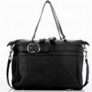 black patent leather handbag/ leather strip embellishes handbag