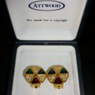 ATTWOD and Sawyer vintage goldtone clip earrings multicolors rhinestones