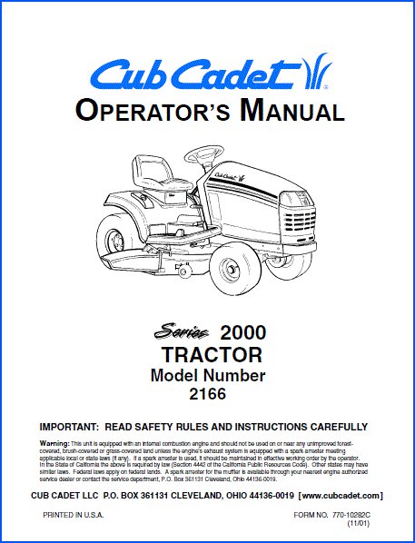 Cub Cadet 2166 Operator U2019s Manual