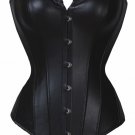 BLACK Corset + Matching G-String PVC Leather Like Clubwear - MEDIUM
