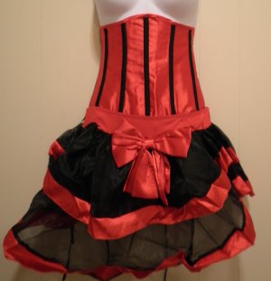 LARGE RED Cupless Corset Mini Skirt Burlesque Vintage Clubwear