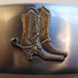 Silvertone & brass belt buckle with cowboy boot detail.